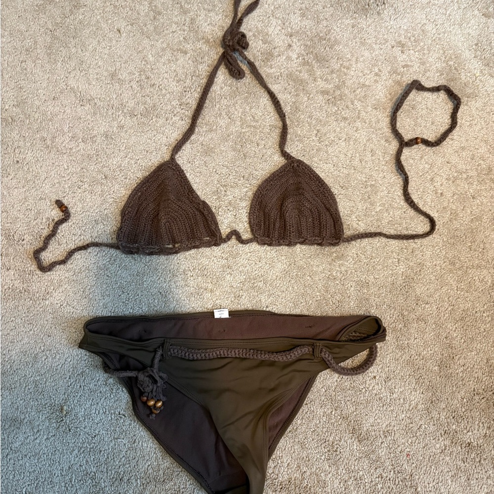 Vintage Abercrombie & Fitch Brown Bikini Set Swimwear